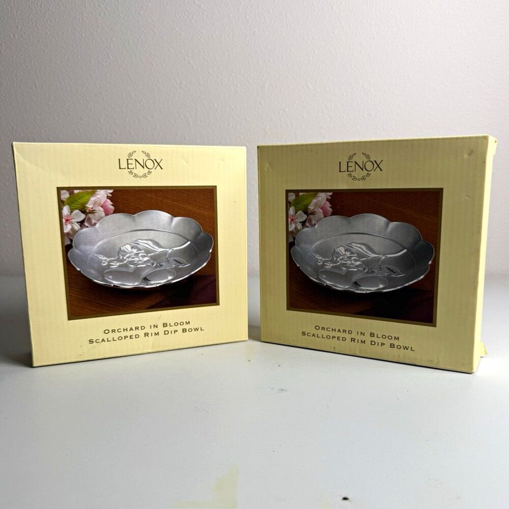 Lenox Orchard In Bloom Silver Metal Dip Bowl Scalloped Round Decorative